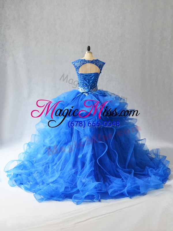 wholesale wonderful ball gowns sleeveless royal blue quinceanera dresses brush train lace up