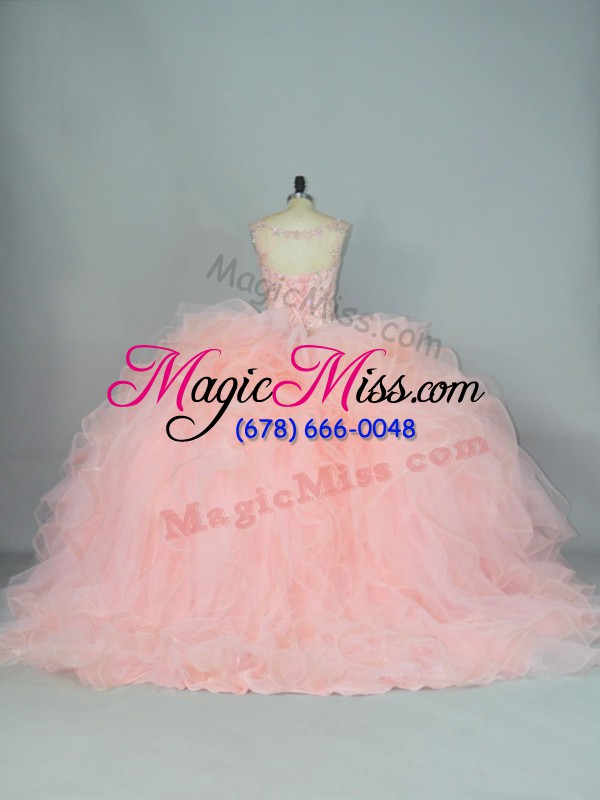 wholesale ruffles quinceanera gown peach lace up sleeveless