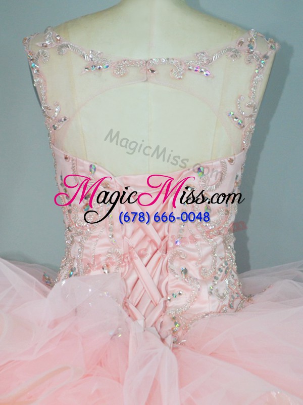 wholesale ruffles quinceanera gown peach lace up sleeveless