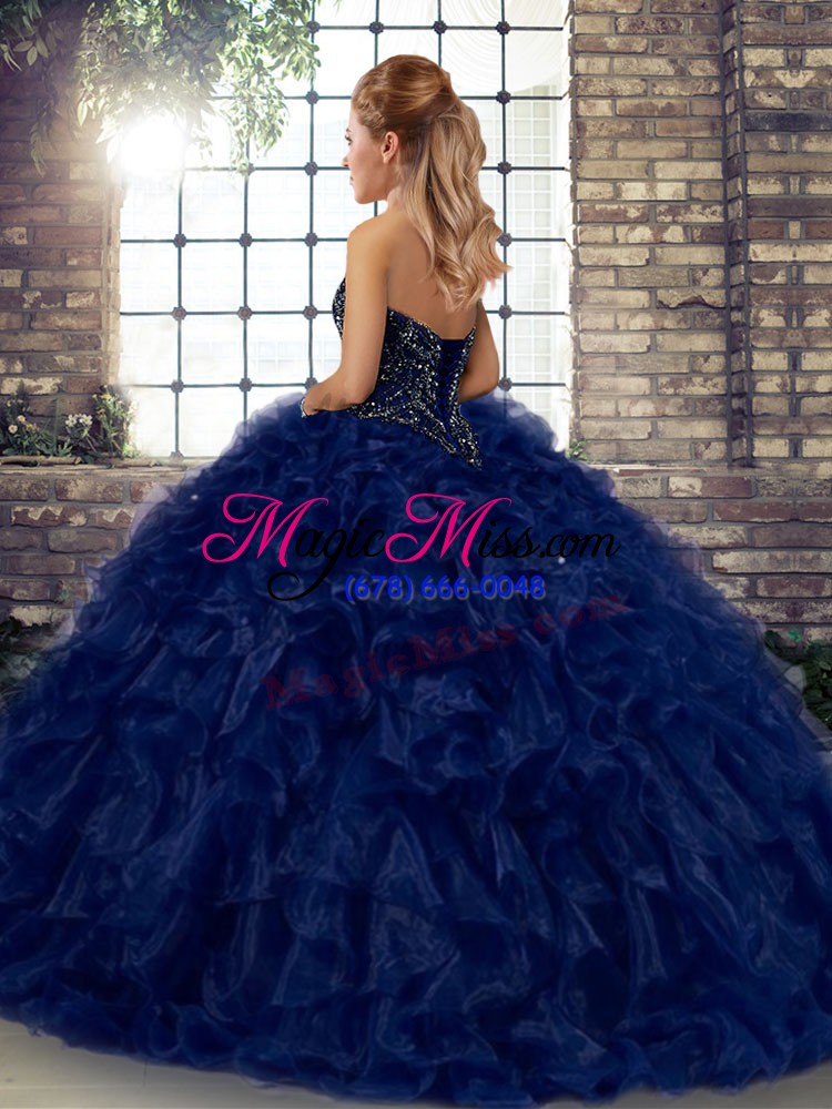 wholesale beautiful sleeveless floor length beading and ruffles lace up quinceanera gown with purple