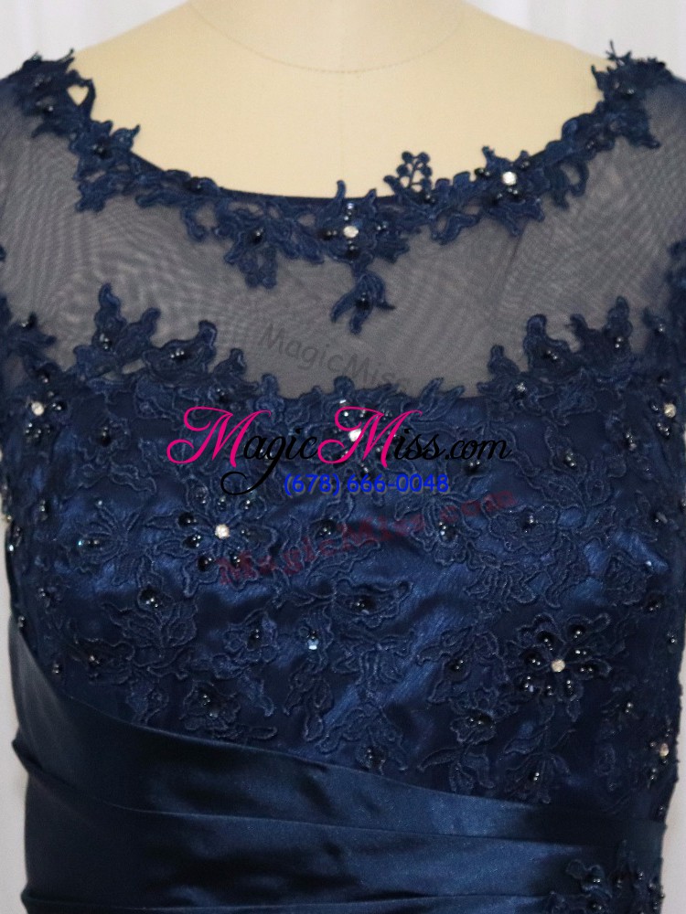 wholesale gorgeous navy blue column/sheath scoop sleeveless tulle floor length zipper lace and appliques mother of the bride dress