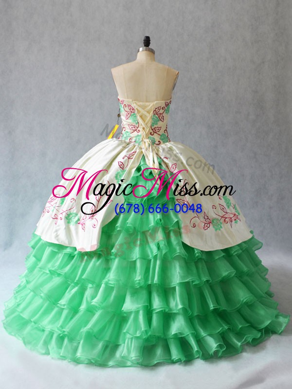 wholesale wonderful apple green sweetheart lace up embroidery and ruffled layers sweet 16 dresses sleeveless