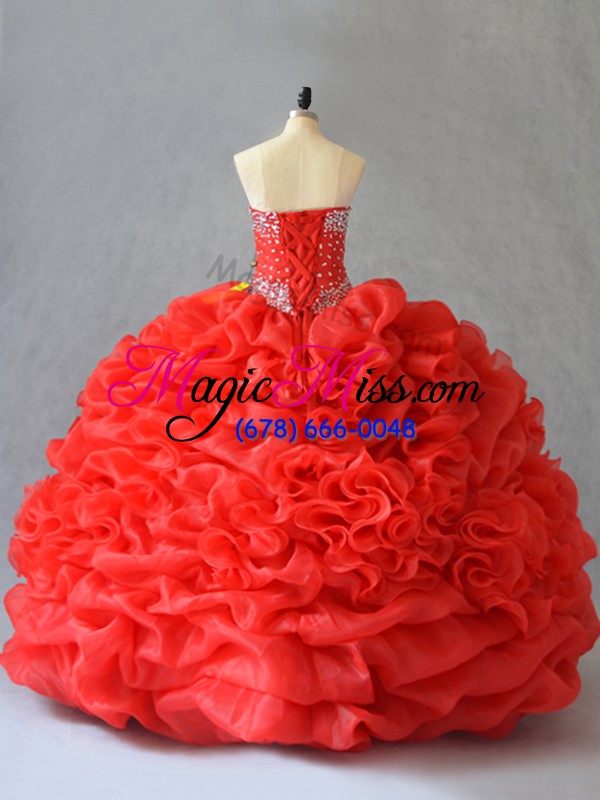wholesale pick ups and hand made flower quinceanera dresses red lace up sleeveless floor length