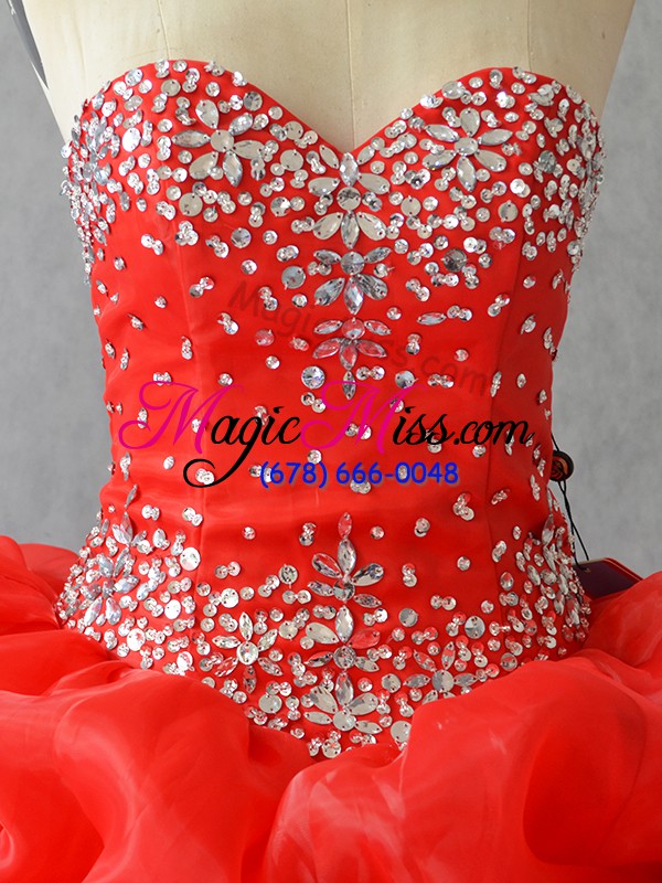 wholesale pick ups and hand made flower quinceanera dresses red lace up sleeveless floor length