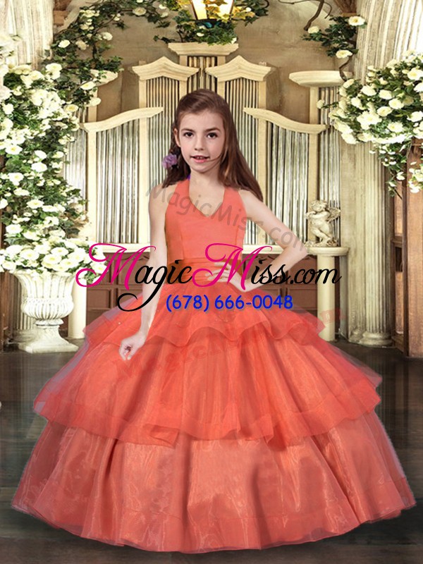 wholesale halter top sleeveless organza pageant dress for teens ruffled layers lace up
