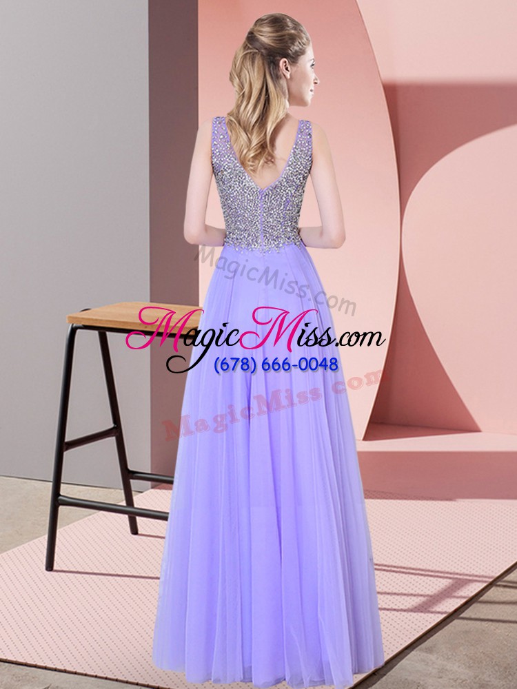 wholesale beauteous sleeveless tulle floor length zipper prom dress in lavender with beading