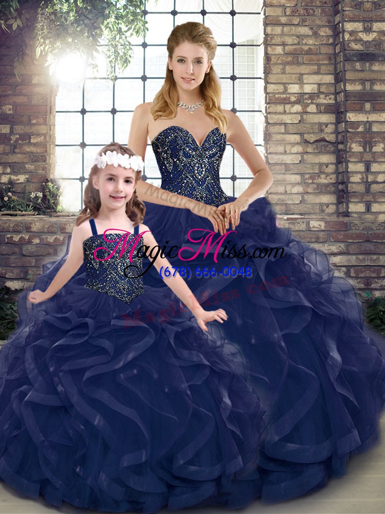 wholesale ball gowns quinceanera dress navy blue sweetheart tulle sleeveless floor length lace up