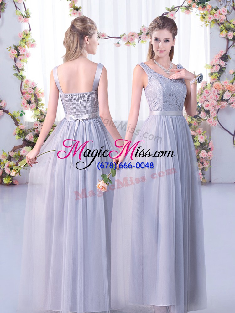 wholesale floor length side zipper quinceanera dama dress grey for wedding party with lace and belt