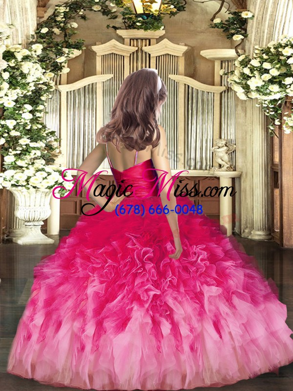 wholesale simple red and multi-color ball gowns ruffles kids formal wear zipper tulle sleeveless floor length
