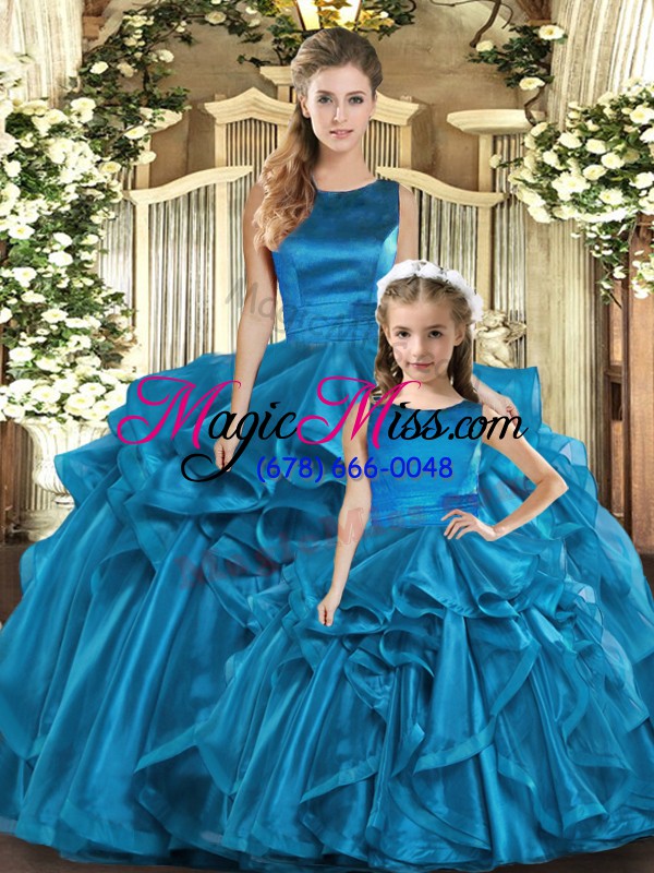 wholesale dazzling teal ball gowns scoop sleeveless organza floor length lace up ruffles sweet 16 quinceanera dress