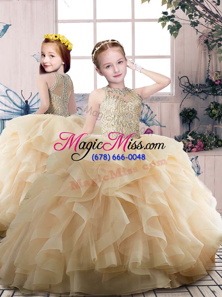 wholesale fine champagne zipper quinceanera dresses beading and ruffles sleeveless floor length