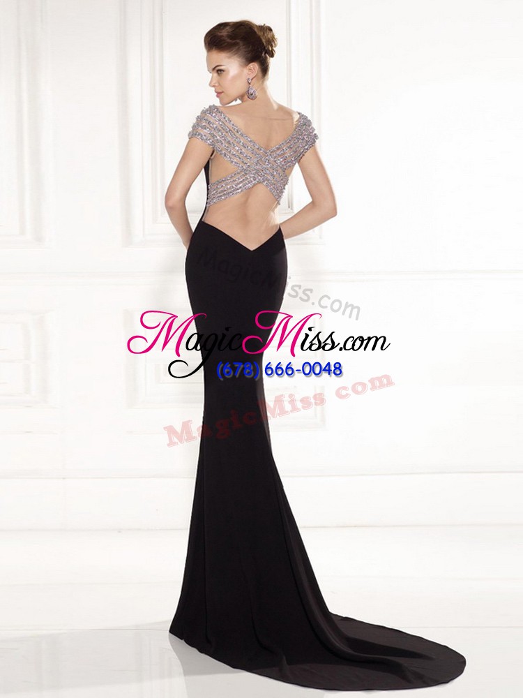 wholesale sumptuous beading formal dresses black backless sleeveless brush train