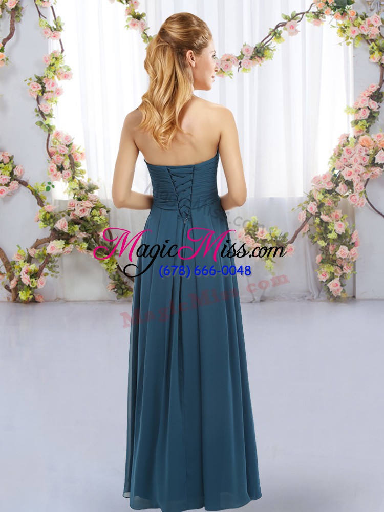 wholesale elegant royal blue empire chiffon sweetheart sleeveless ruffles floor length lace up quinceanera court of honor dress