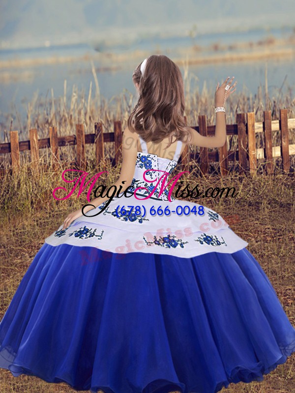 wholesale on sale royal blue ball gowns embroidery pageant gowns for girls lace up organza sleeveless floor length
