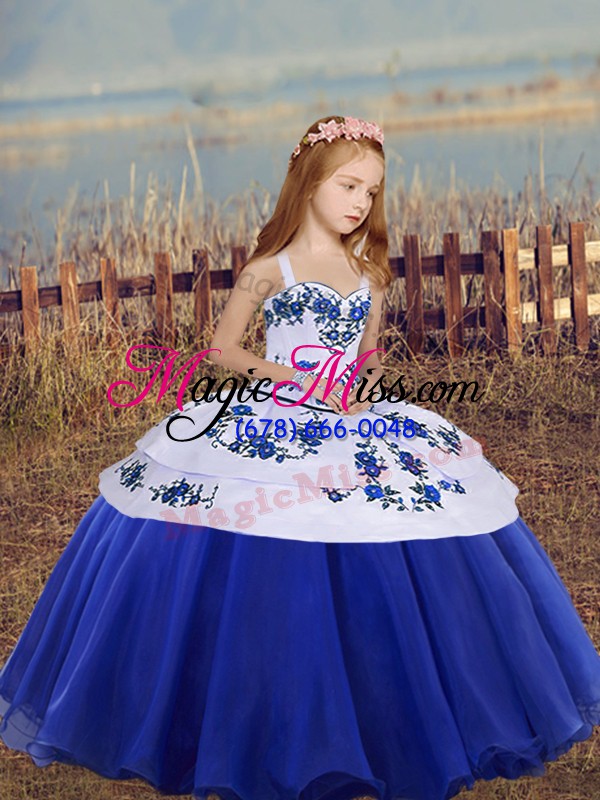 wholesale on sale royal blue ball gowns embroidery pageant gowns for girls lace up organza sleeveless floor length