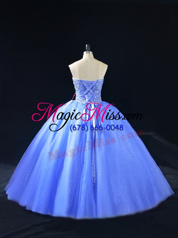 wholesale smart blue ball gowns sweetheart sleeveless tulle floor length lace up beading ball gown prom dress