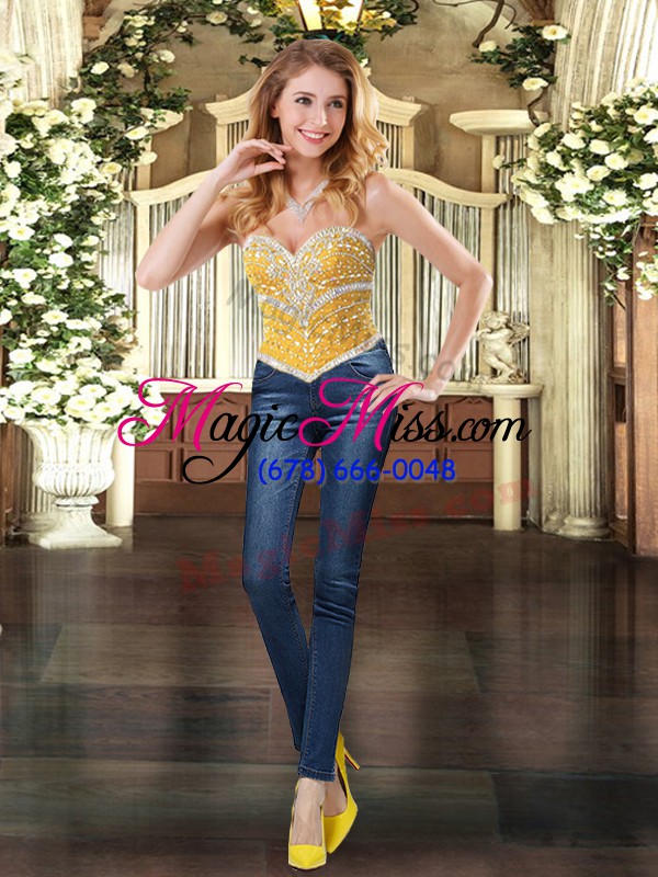 wholesale trendy floor length gold sweet 16 dress sweetheart sleeveless lace up