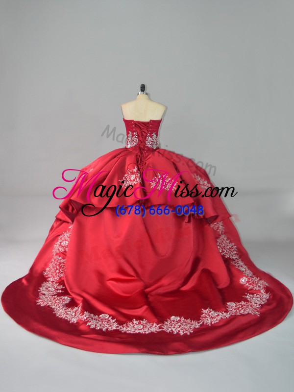 wholesale court train ball gowns quinceanera dresses wine red sweetheart satin and tulle sleeveless lace up
