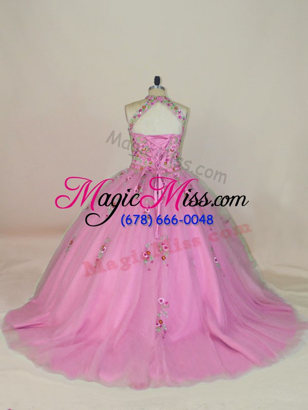 wholesale on sale ball gowns sleeveless rose pink sweet 16 quinceanera dress brush train lace up