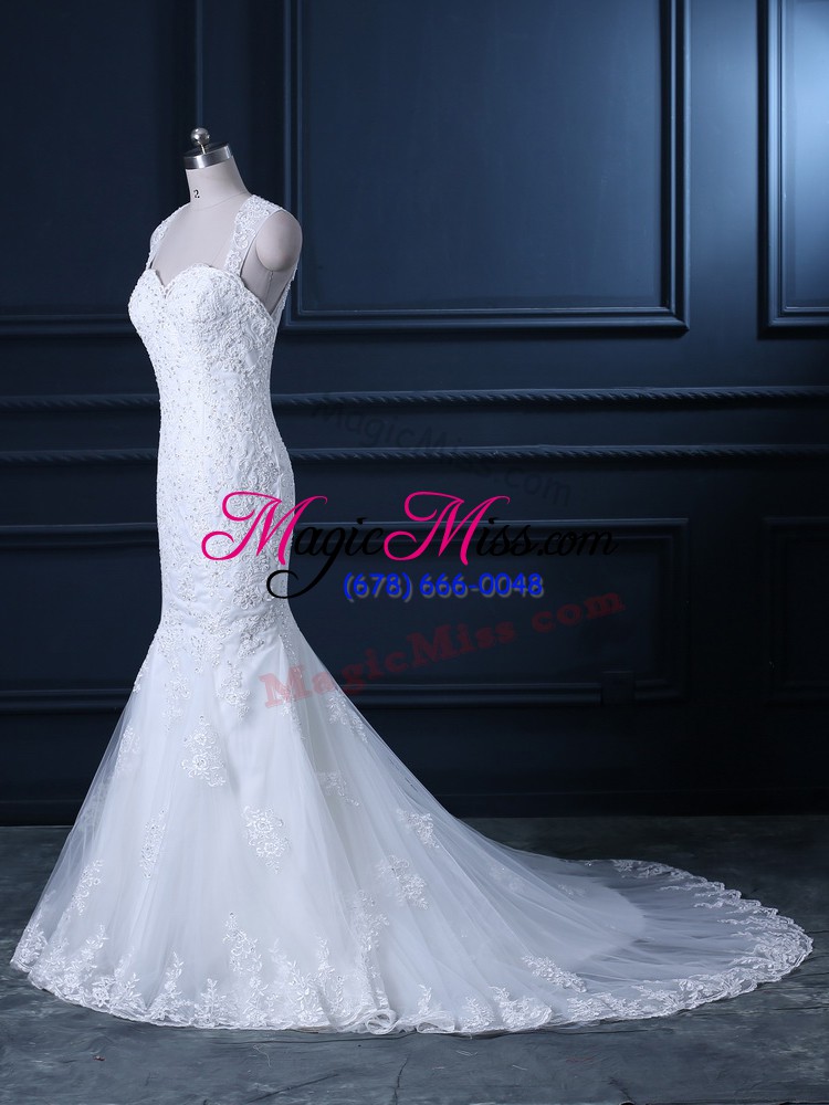 wholesale smart white sleeveless beading and lace backless wedding dress