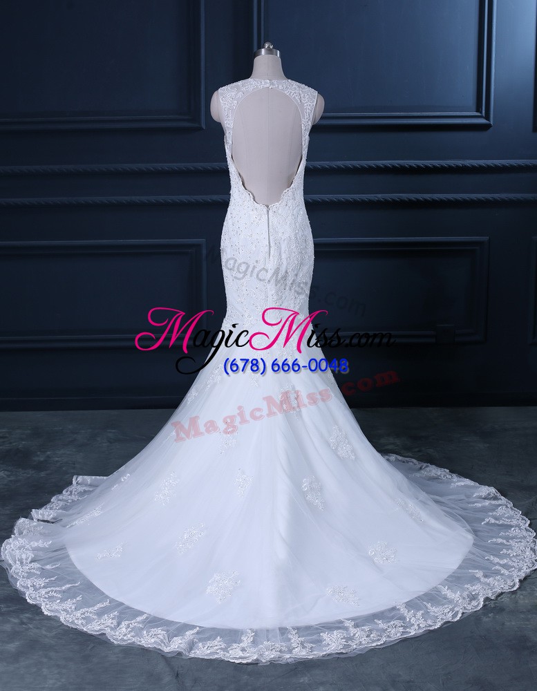 wholesale smart white sleeveless beading and lace backless wedding dress