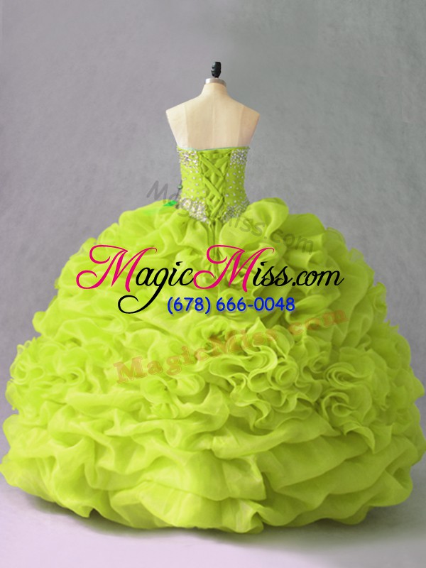 wholesale sexy yellow green lace up sweet 16 dresses beading and pick ups and hand made flower sleeveless floor length