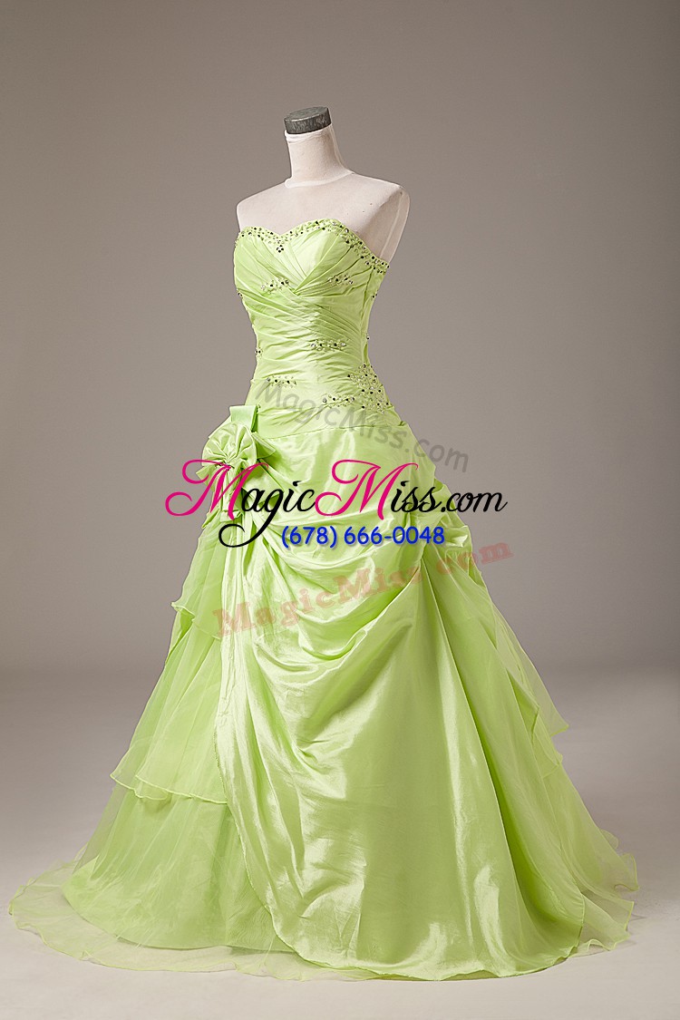 wholesale superior beading and hand made flower quinceanera dress yellow green lace up sleeveless floor length
