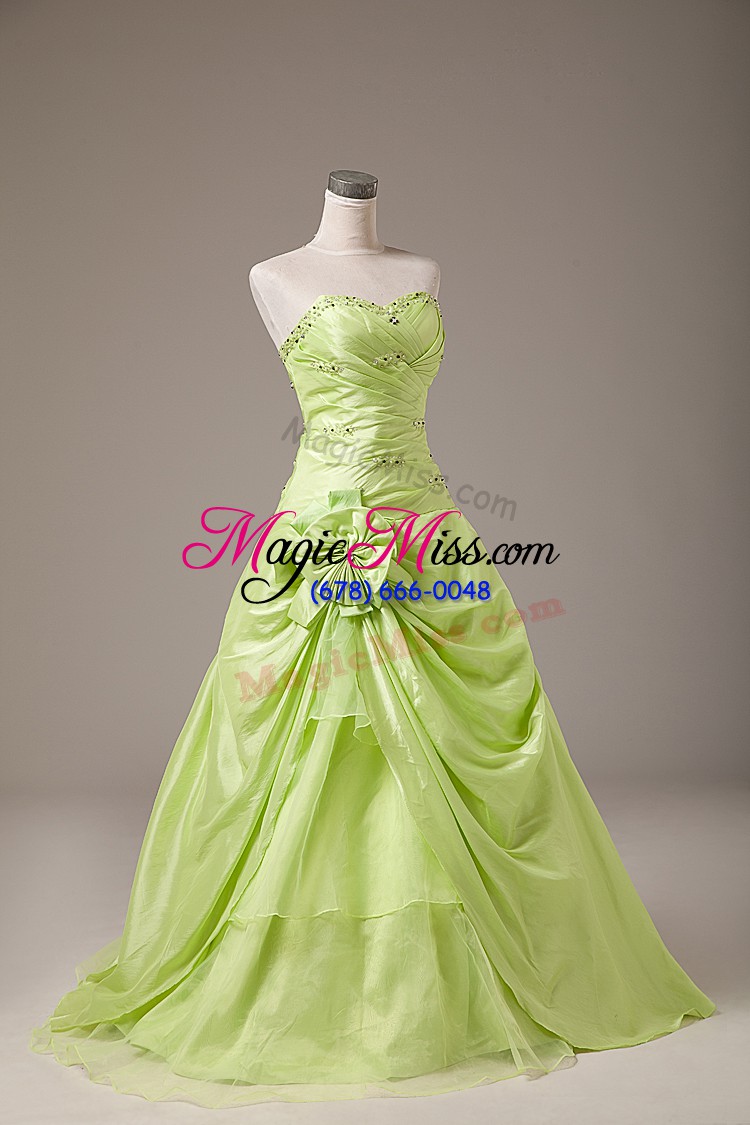 wholesale superior beading and hand made flower quinceanera dress yellow green lace up sleeveless floor length