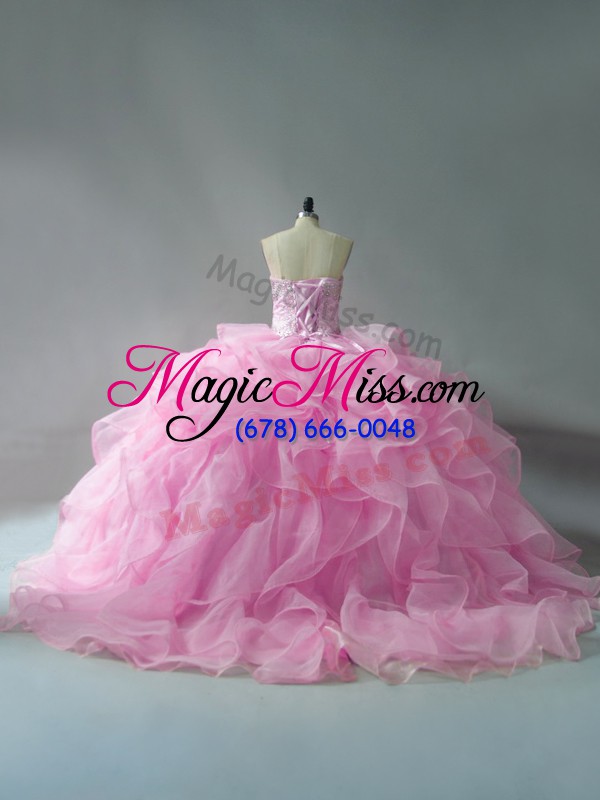 wholesale fancy baby pink ball gowns beading and ruffles quinceanera dresses lace up organza sleeveless