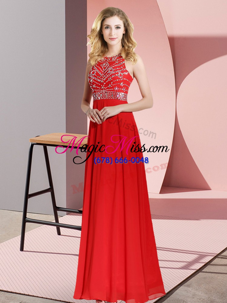 wholesale artistic floor length backless prom gown red for prom and party with beading