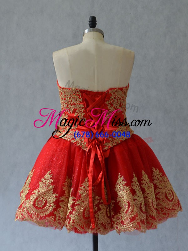 wholesale sleeveless appliques and embroidery lace up dress for prom
