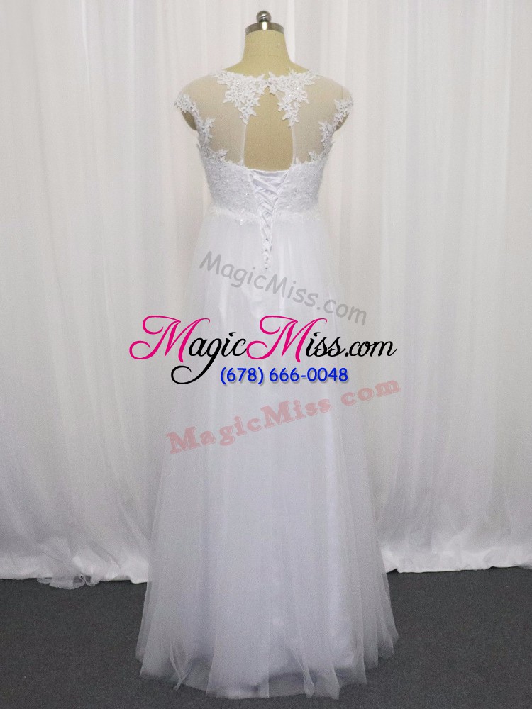 wholesale tulle scoop sleeveless lace up beading and lace wedding gowns in white