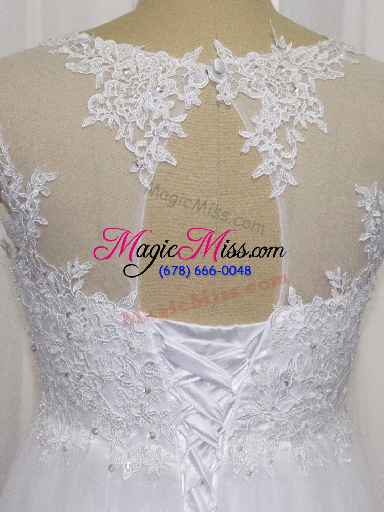 wholesale tulle scoop sleeveless lace up beading and lace wedding gowns in white