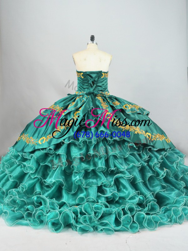 wholesale custom designed turquoise sweetheart neckline embroidery and ruffled layers sweet 16 dresses sleeveless lace up