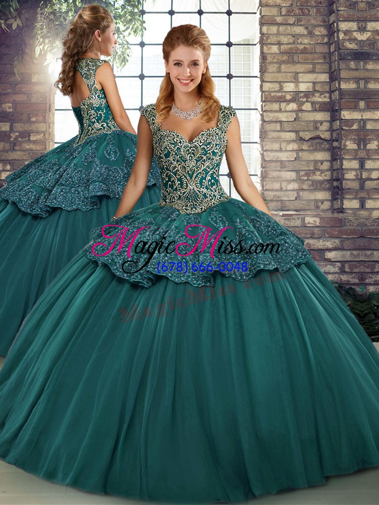 wholesale eye-catching straps sleeveless tulle quinceanera dresses beading and appliques lace up