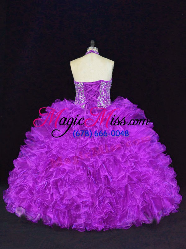 wholesale gorgeous sleeveless floor length beading and ruffles lace up quinceanera gown with purple