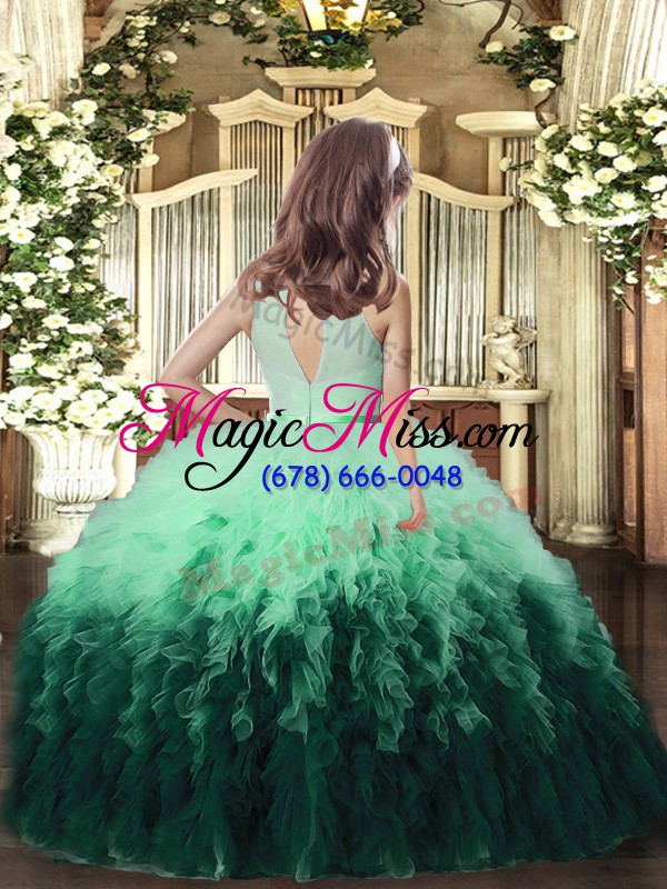 wholesale high class sleeveless floor length ruffles backless kids formal wear with multi-color
