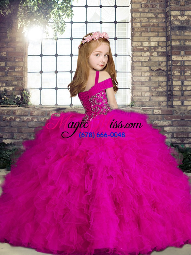 wholesale latest red sleeveless beading and ruffles floor length little girl pageant gowns