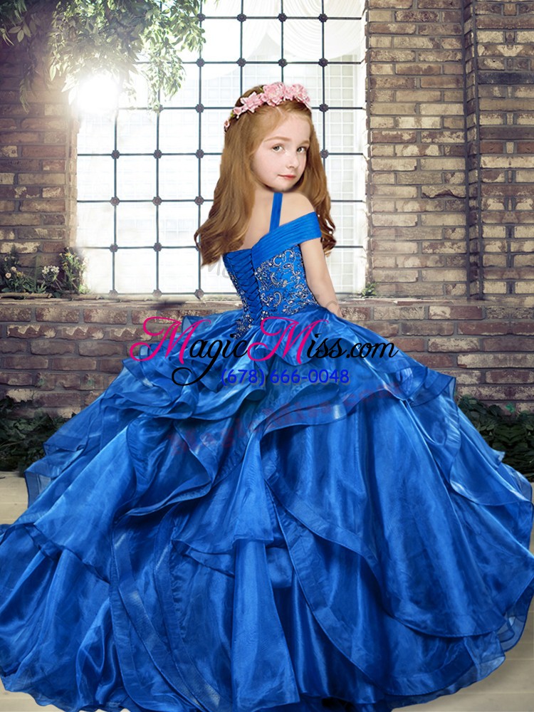 wholesale aqua blue sleeveless floor length beading and ruffles lace up little girls pageant dress wholesale