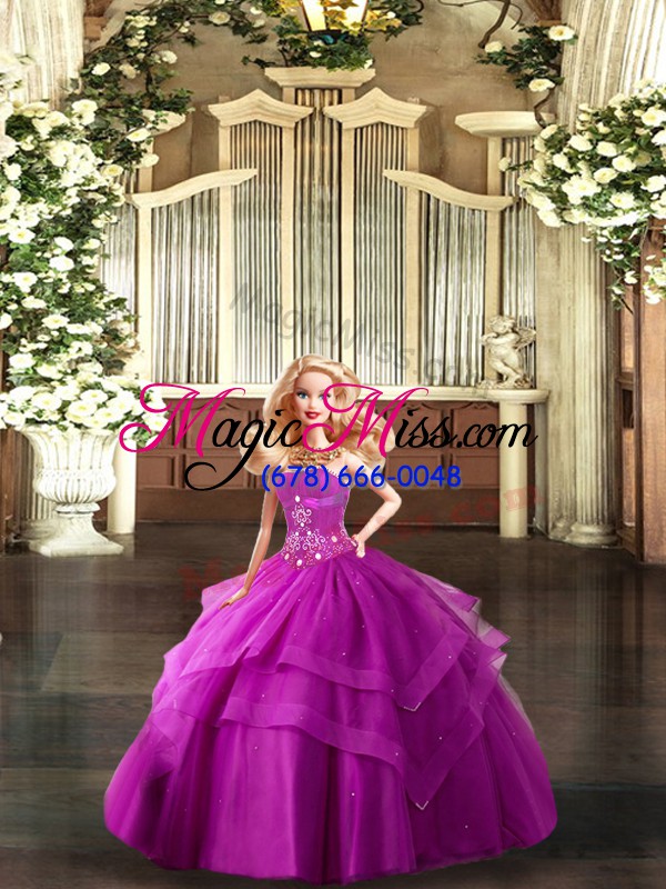 wholesale elegant floor length lace up quinceanera dresses fuchsia for sweet 16 and quinceanera with beading