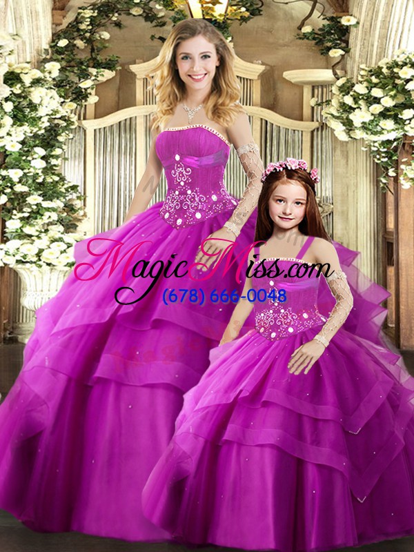 wholesale elegant floor length lace up quinceanera dresses fuchsia for sweet 16 and quinceanera with beading