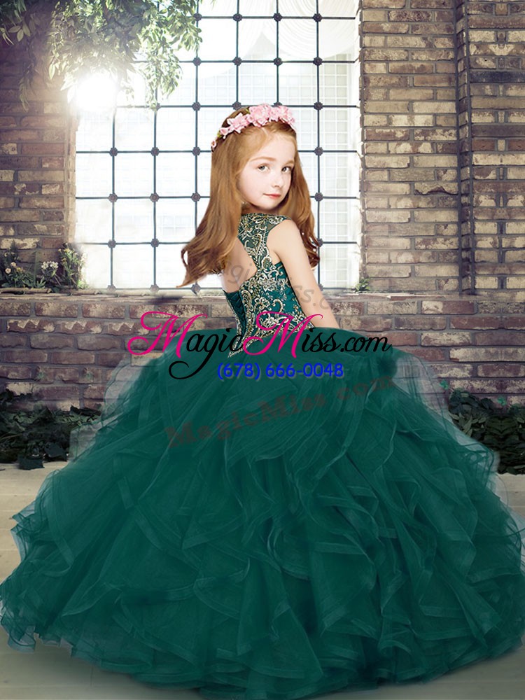 wholesale olive green ball gowns beading and ruffles little girl pageant dress lace up tulle sleeveless floor length