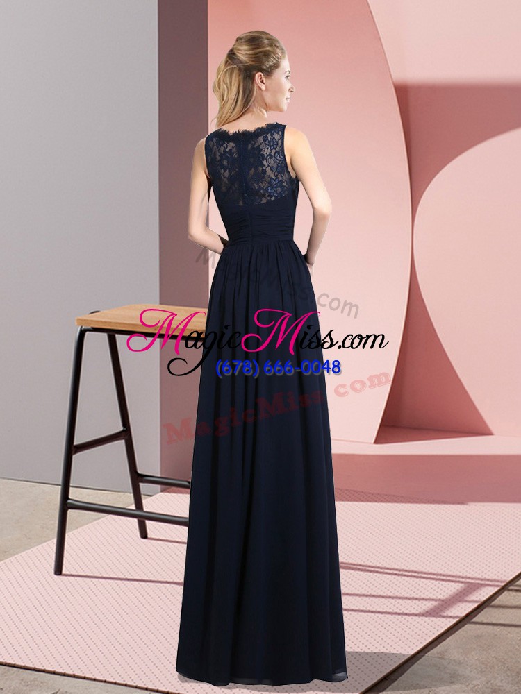 wholesale excellent navy blue sleeveless floor length lace zipper