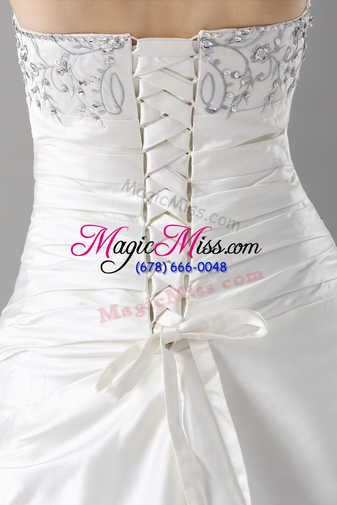 wholesale fantastic white strapless lace up beading wedding gowns brush train sleeveless