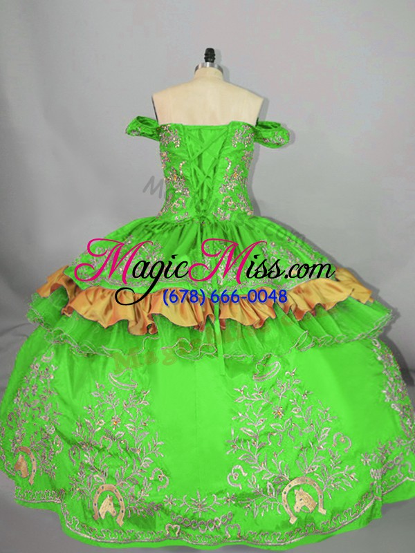 wholesale low price ball gowns quinceanera dresses green off the shoulder satin sleeveless floor length lace up