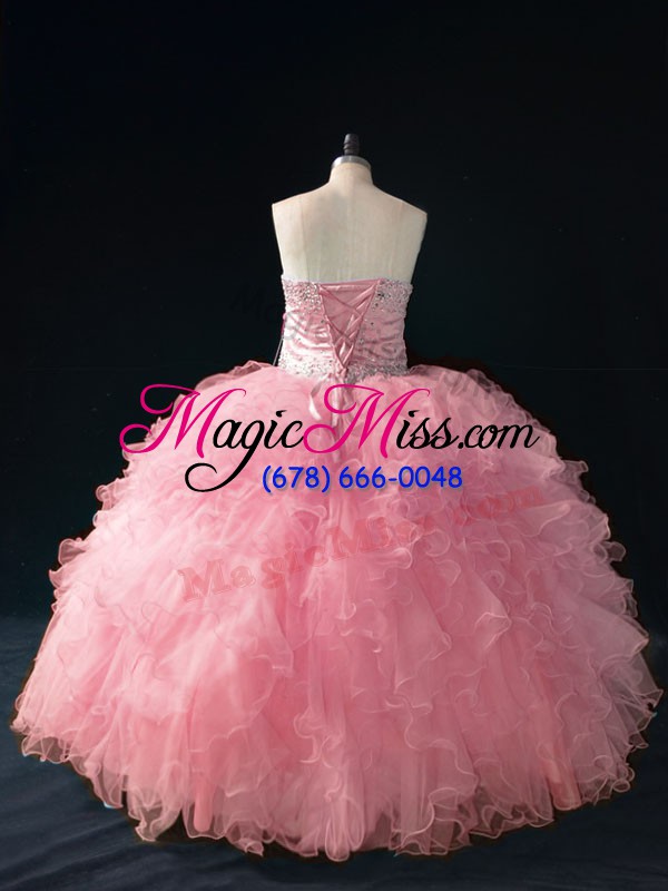 wholesale fabulous pink ball gowns beading and ruffles 15 quinceanera dress lace up tulle sleeveless floor length