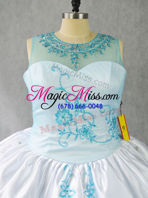 wholesale scoop sleeveless fabric with rolling flowers quinceanera dresses beading and embroidery and ruffles lace up