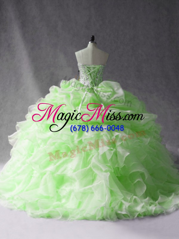 wholesale green ball gowns beading and ruffles and pick ups 15 quinceanera dress lace up organza sleeveless