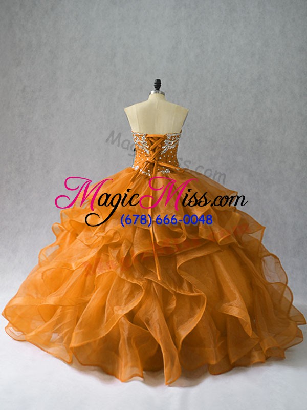 wholesale high end floor length lace up 15th birthday dress orange for sweet 16 and quinceanera with beading and ruffles