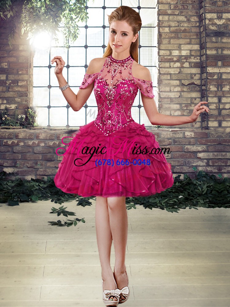 wholesale free and easy fuchsia sleeveless floor length beading and ruffles lace up sweet 16 dresses
